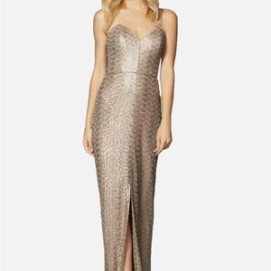 Amsale Strapless Gold Gown